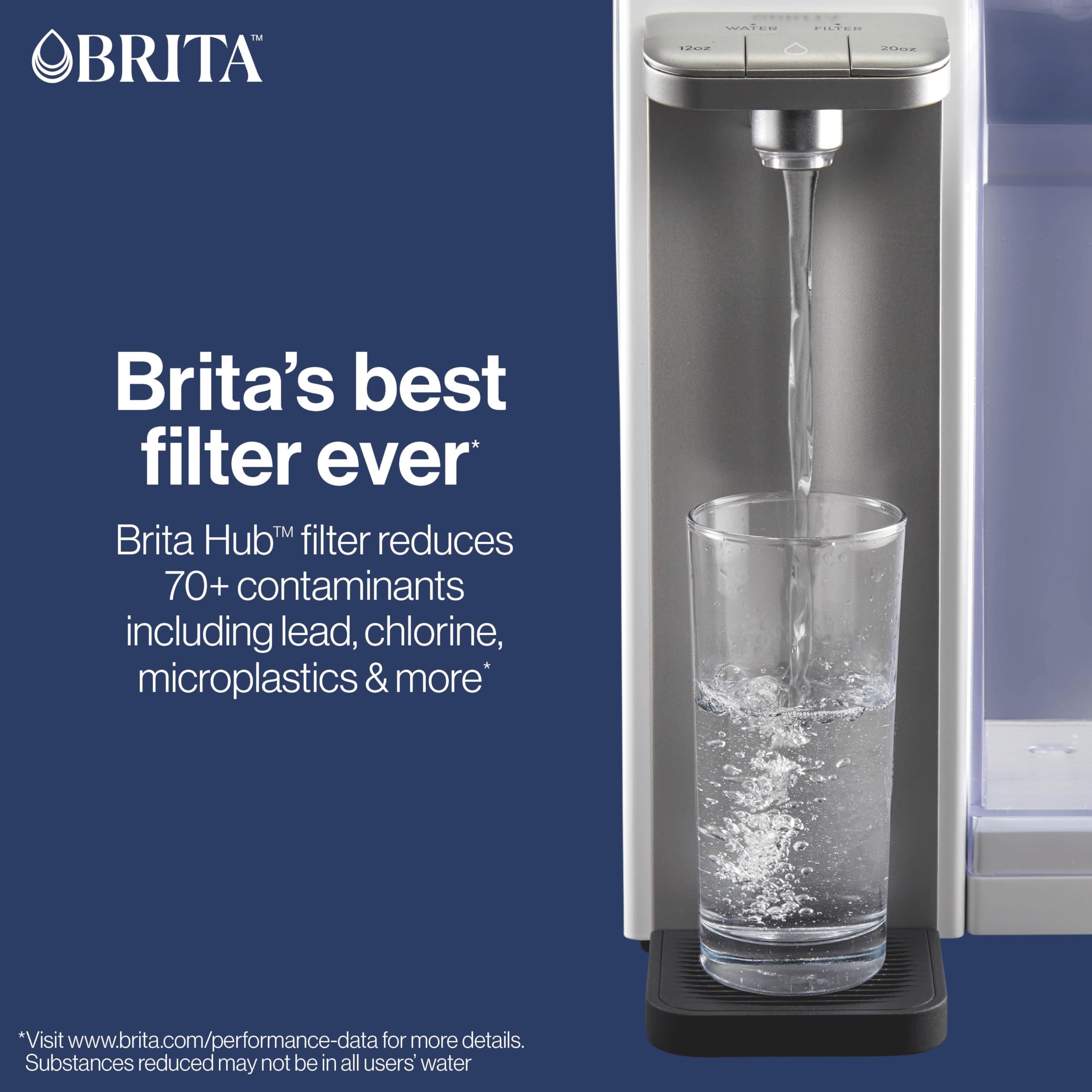 Brita Hub Instant Powerful Countertop Water Filter System, Reduces 70+ Contaminants, 12 Cup Water Reservoir, Includes 6 Month Carbon Block Filter, White, 87340