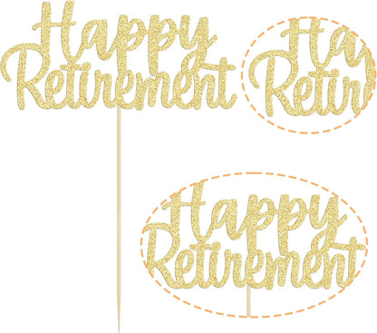 Gyufise Gold Glitter Happy Retirement Cake Topper Retirement Cake Decoration Picks for Retired Party Cake Decoration Party Supplies 1 Pack