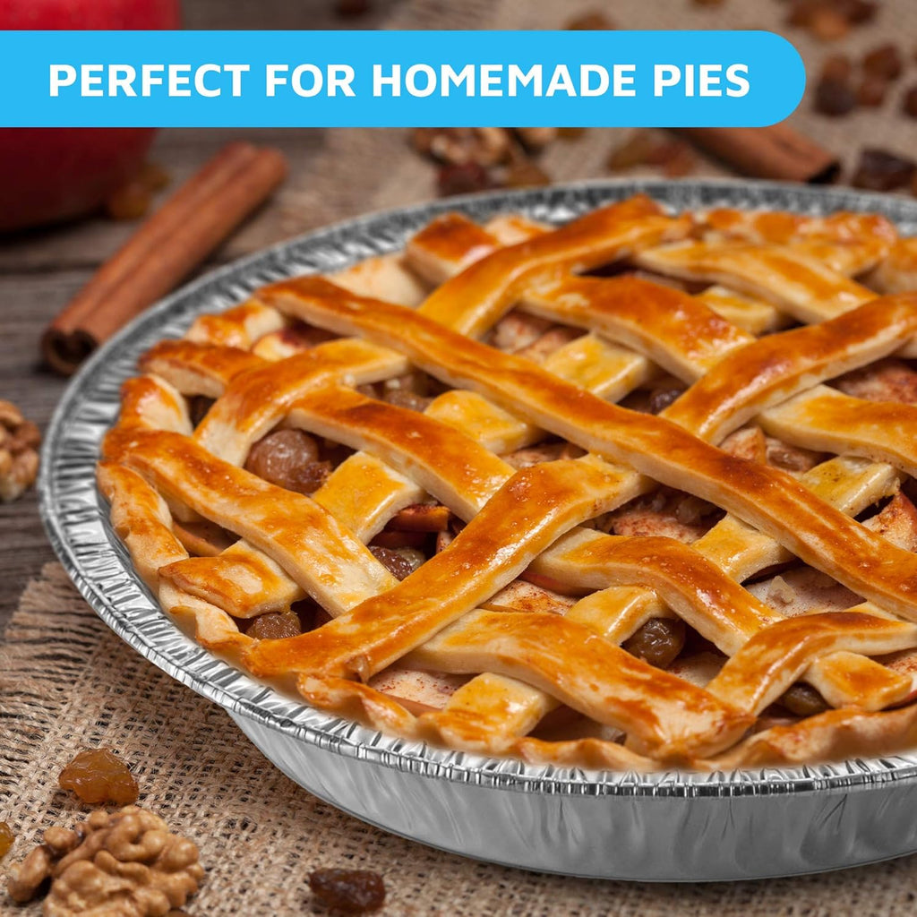 MontoPack 9” Aluminum Foil Pie Pans | Round Disposable Containers with Angled Walls for Tart Baking, Storing, Serving & Reheating | Freezer and Oven Safe, Recyclable | 50-Pack of Cake Tins