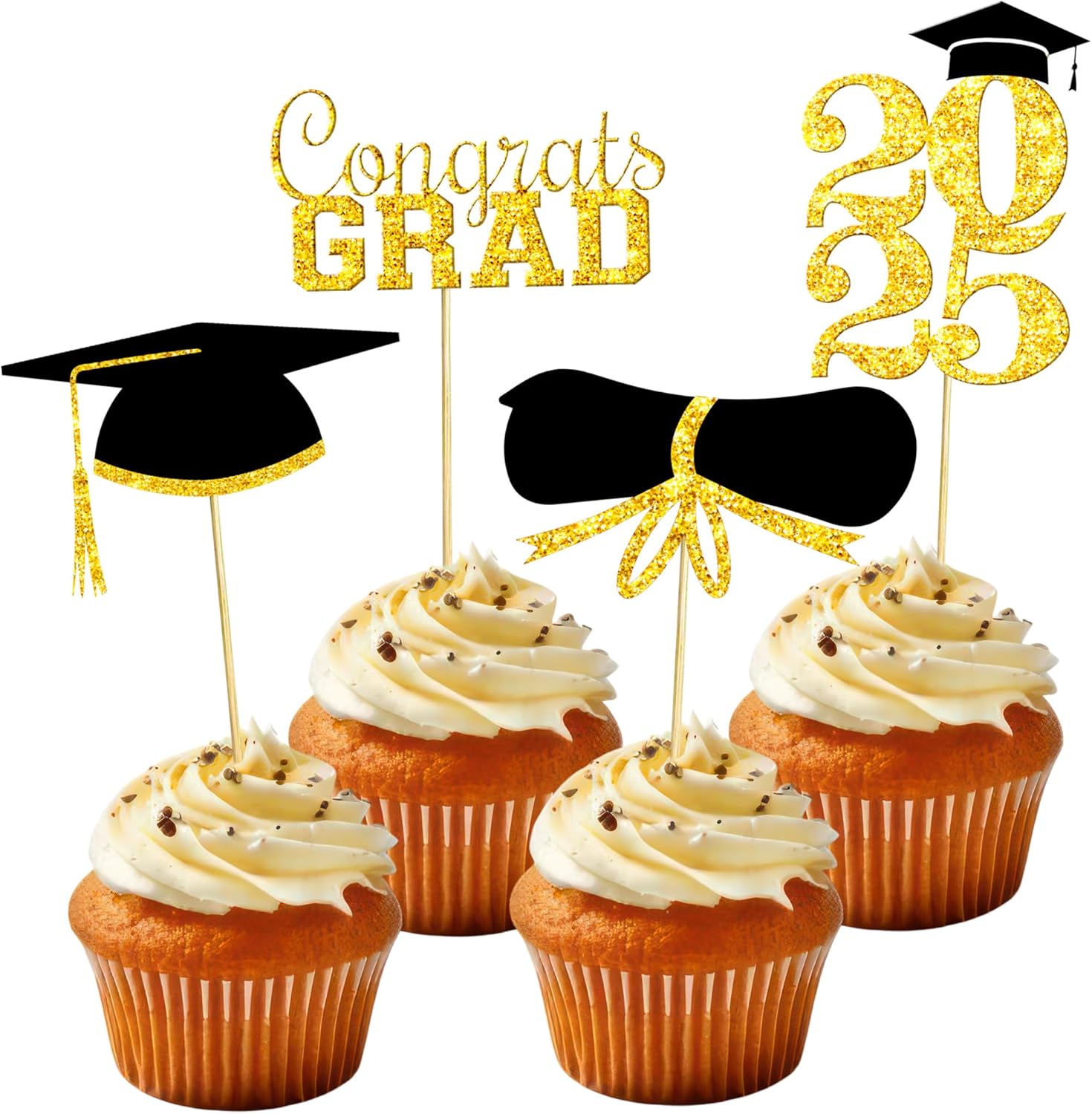 OHOME Graduation Decorations 2025-36 PCS Cupcake Toppers - 2025 Graduation Party Decorations - Mini Cake Decorations for Class of 2025,Diploma, 2025, Grad Cap Set