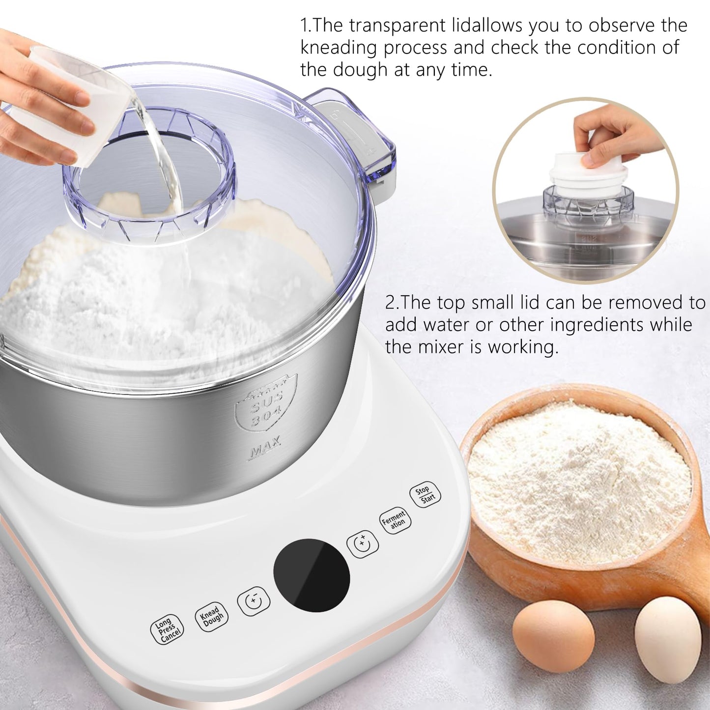 Electric Dough Maker with Ferment Function, 7.3QT (7L) Stainless Steel Kitchen Stand Mixer, Multi-Functional Dough Kneading Machine for Bread, Pizza, Dumplings, Noodles,and Dumplings,Christmas Gift