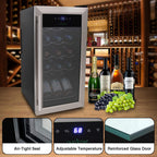 nutrichef 15 Bottle Fridge | Red and White Chiller | Adjustable Temp Control 41°F to 64°F | Ultra Quiet Operation | Mini Wine Cooler Built for Home, Office, Kitchen Counter, 27x13x17, Stainless Steel