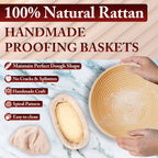 Banneton Bread Proofing Basket Set of 2-9" Round & 10" Oval - Rattan Sourdough Proofing Baskets and Sourdough Bread Baking Supplies for home bakers.