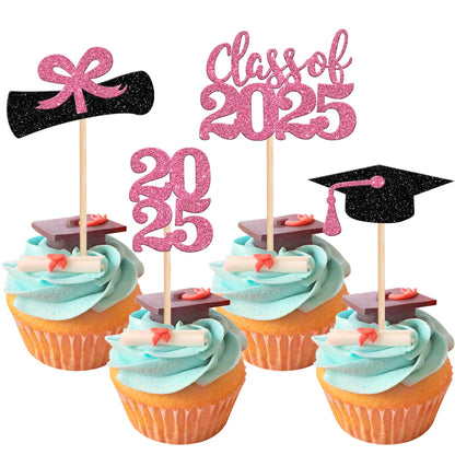 36 PCS 2023 Graduation Theme Cupcake Toppers Glitter Class of 2023 Graduation Cap Diploma Cupcake Picks Party Cake Decorations Supplies Red