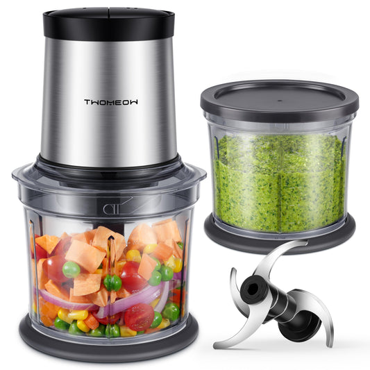 TWOMEOW Food Processor 4 Cup, Electric Food Chopper, 【Small but Powerful】Meat Grinder with 2 Bowls, 2 Speed & 4 Blades for Vegetable, Meat, Nuts, Functions for Chopping, Dicing, Mixing and Puree