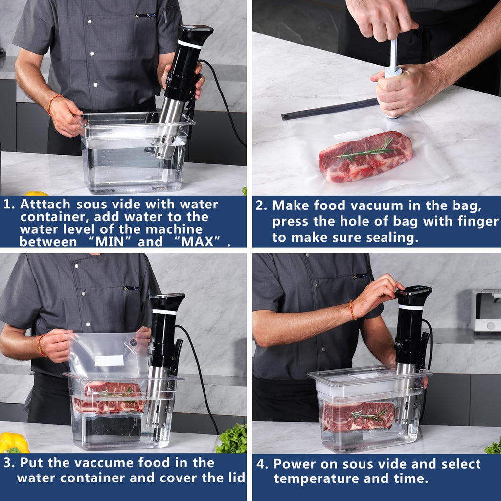 Gudac Sous Vide Precision Cooker, 1100 W, zestaw do gotowania Sous Vide, cyrkulator zanurzeniowy, z 6-litrowym pojemnikiem na wodę i 10 workami Sous Vide