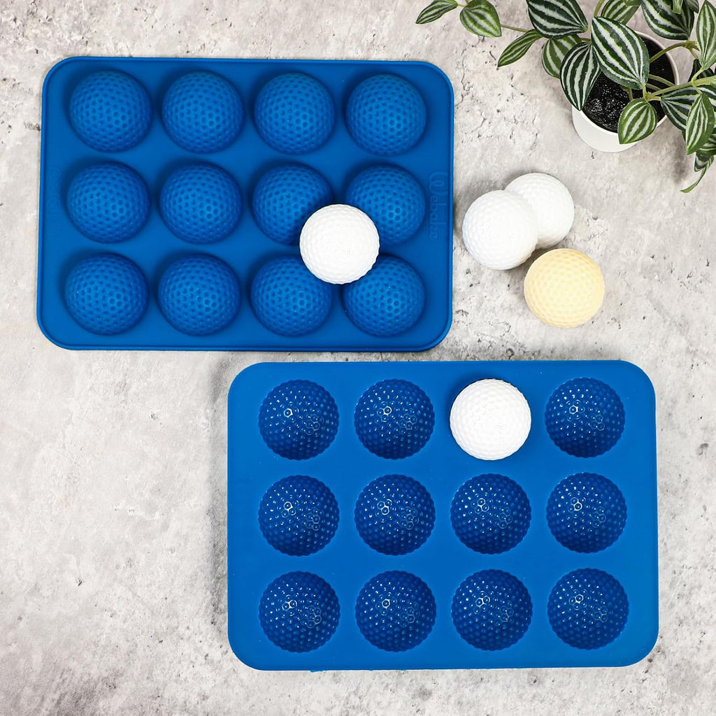 Webake Golf Ball Chocolate Molds, Silicone 12-Cavity Mold for Cake Decorations, Hot Chocolate Bomb, Candy (Pack of 2)