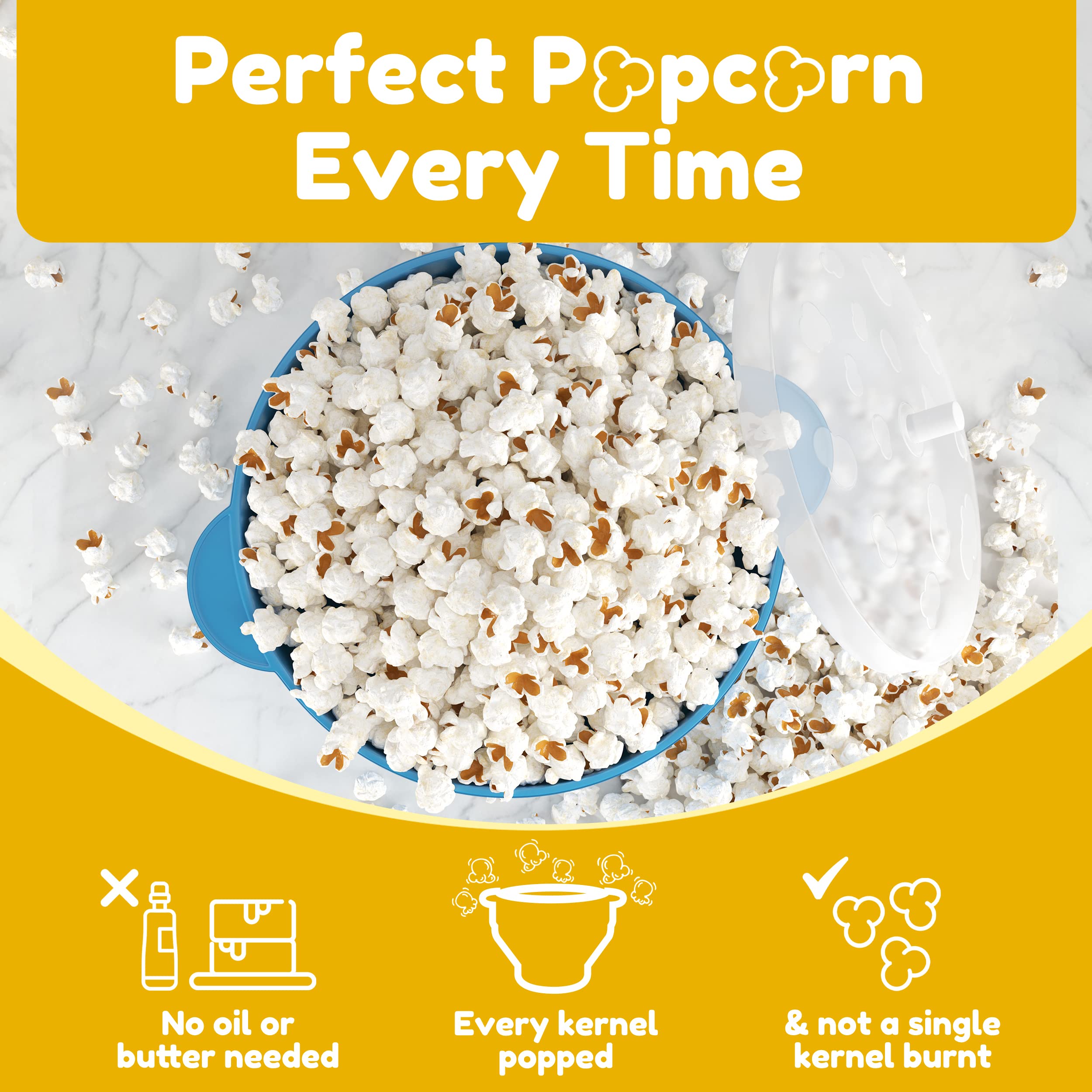Popco Silikonowa maszynka do popcornu - Mikrofalowa maszynka do popcornu z uchwytami - Składana miska, Odporna na ciepło, Łatwa do czyszczenia, Idealna na rodzinne wieczory filmowe, Pojemność 15 filiżanek - Czarna