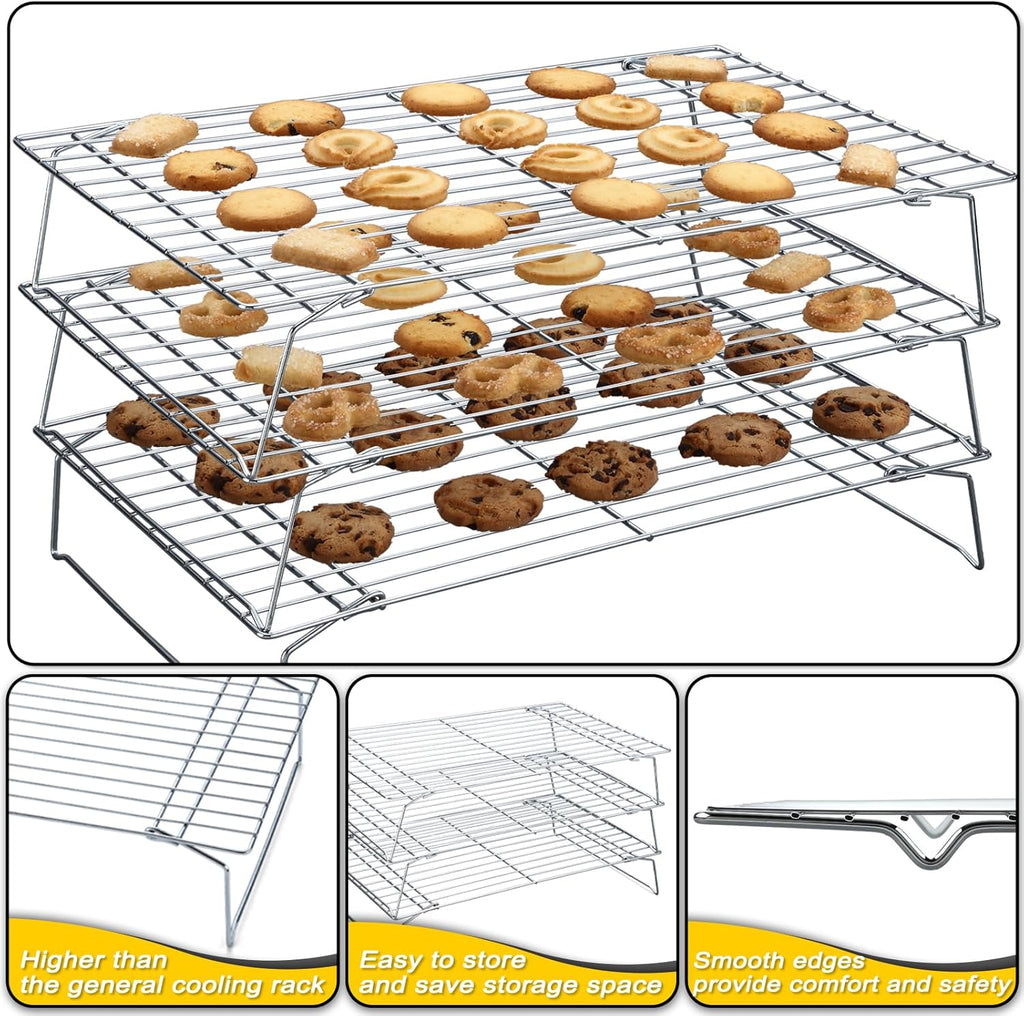 10 * 16 Inch Cooling Racks, 3 Stackable Tall Baking Racks, Stainless Steel Wire Rack for Baking Sheet, Cooling Racks for Cooking and Baking, Oven and Dishwasher Safe
