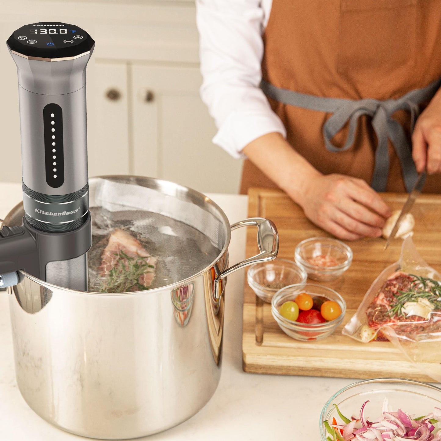 KitchenBoss Sous Vide Cooker Machine: Ultra-quiet 1100 Watt IPX7 Waterproof Water Thermal Immersion Circulator Accurate Temperature Control Digital Display Slow Cooking Sous-vide