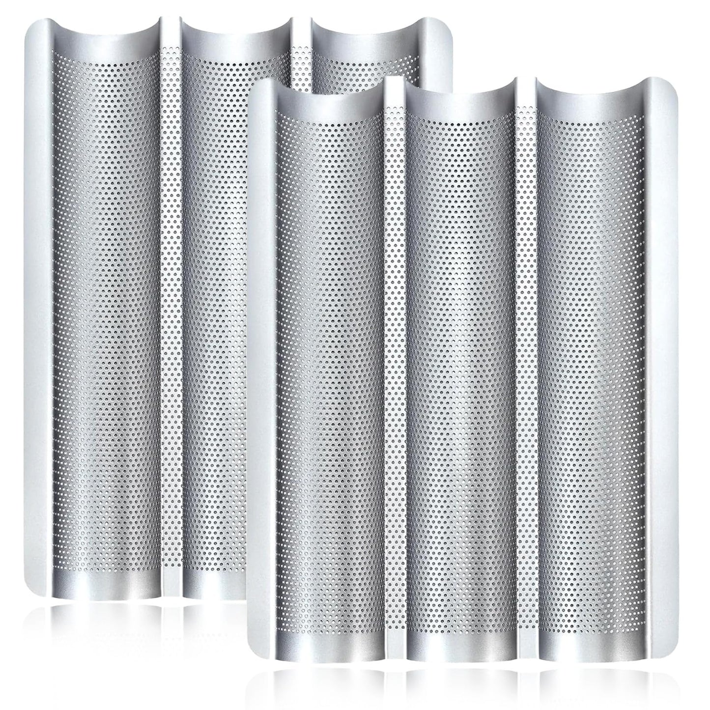 Baguette Pans for Baking 15" x 11", Carbon Steel 3 Loaf Nonstick Baguette Baking Tray for French & Italian Perforated French Bread Pan