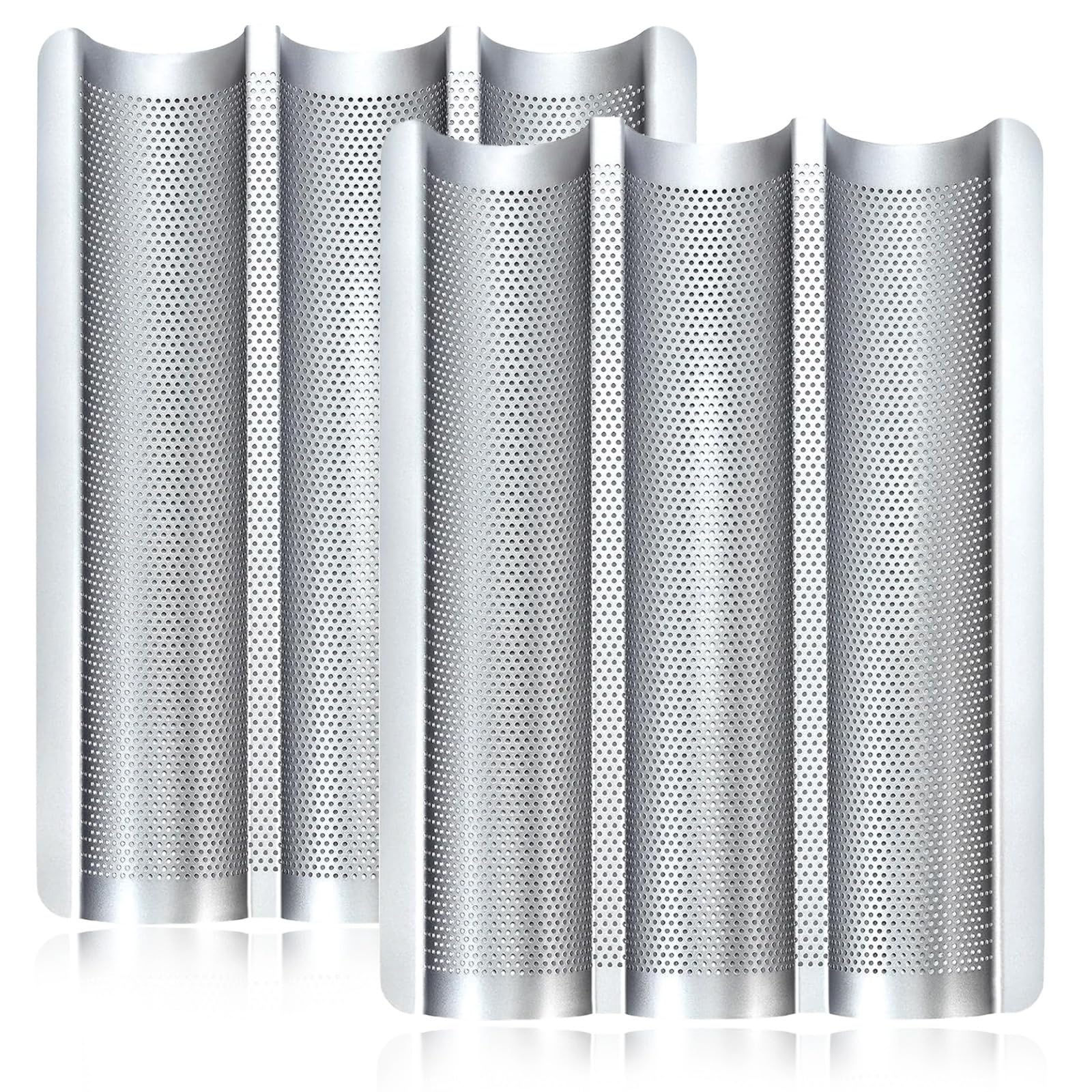 Baguette Pans for Baking 15" x 11", Carbon Steel 3 Loaf Nonstick Baguette Baking Tray for French & Italian Perforated French Bread Pan