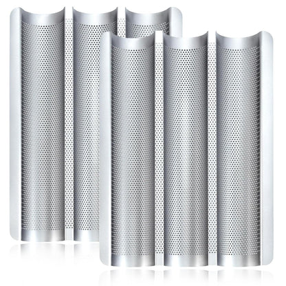 Baguette Pans for Baking 15" x 11", Carbon Steel 3 Loaf Nonstick Baguette Baking Tray for French & Italian Perforated French Bread Pan