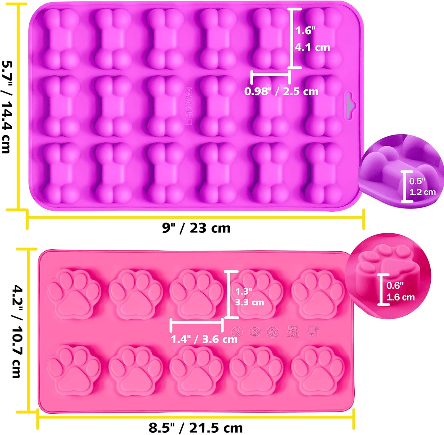 Anaeat Reusable Silicone Molds with Puppy Dog Paw and Bone Shaped, Flexible & Non-Stick Ice Cube Tray, Candy and Chocolate Making Mold for Homemade Baking Dog Treats, Jelly, Biscuit & Cupcake (2 Pack)