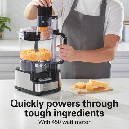 Hamilton Beach Stack & Snap Food Processor and Vegetable Chopper, BPA Free, Stainless Steel Blades, 12 Cup Bowl, 2-Speed 450 Watt Motor, Black (70725A)