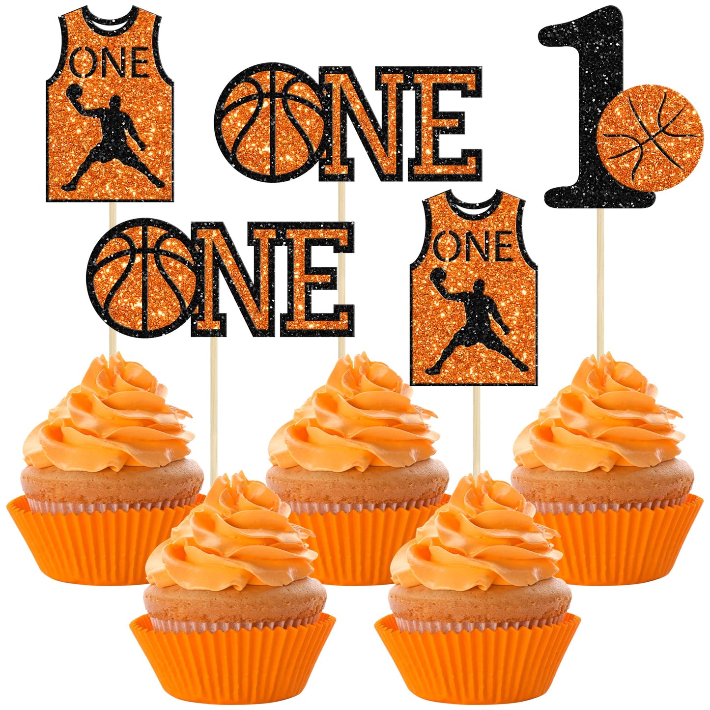1Pc Basketball Happy Birthday Cake Topper Glitter Basketball Sports Theme Birthday Cake Pick for Theme Baby Shower Birthday Party Cake Decorations Supplies