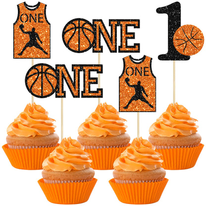 1Pc Basketball Happy Birthday Cake Topper Glitter Basketball Sports Theme Birthday Cake Pick for Theme Baby Shower Birthday Party Cake Decorations Supplies