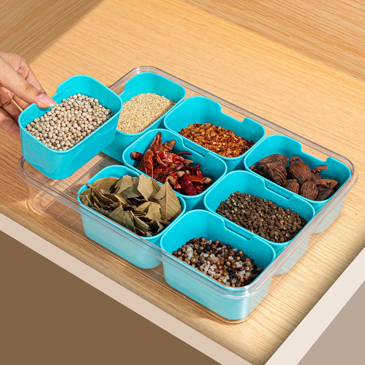 Divided Snack Serving Tray with Lid and Handle Travel Snackle Charcuterie Container Portable Storage Organizer for Candy, Fruits, Nuts, Snacks, Party, Picnic (1pack, Lake blue)