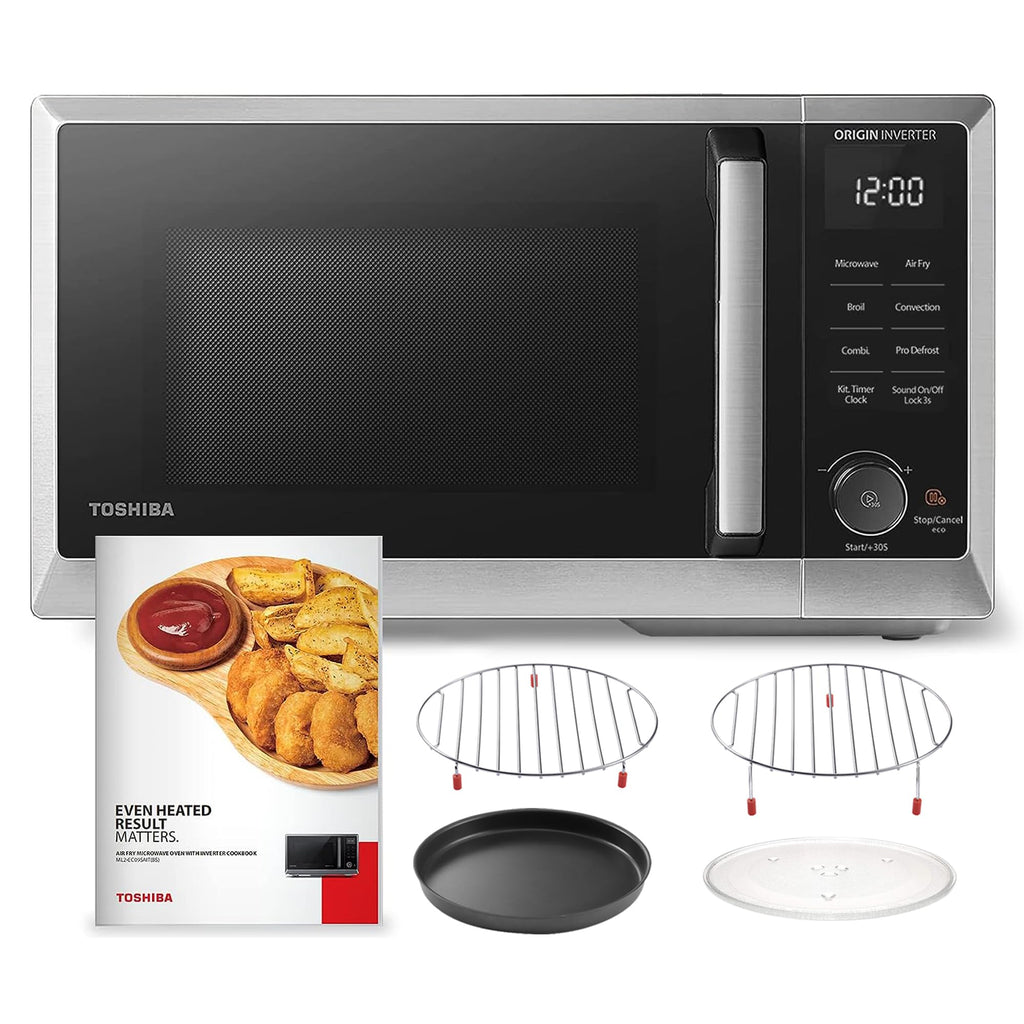 Kuchenka mikrofalowa TOSHIBA 6 w 1 Inverter Countertop, zdrowa frytkownica powietrzna Combo, seria MASTER, frytkownica powietrzna, grill, konwekcja, Speedy Combi, równomierne rozmrażanie, włączanie/wyłączanie dźwięku 27 Auto Menu, stal nierdzewna