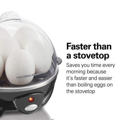 Hamilton Beach Egg Cooker 3-in-1 for Hard Boiled & Poached Eggs, Omelets & Vegetable Steamer, Holds 7, Black (25507)