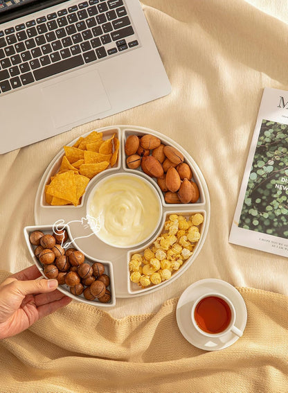 Sweese Porcelain Divided Serving Dishes, Relish Tray, Serving Bowls for Parties - Perfect for Chips and Dip, Veggies, Candy and Snacks, White