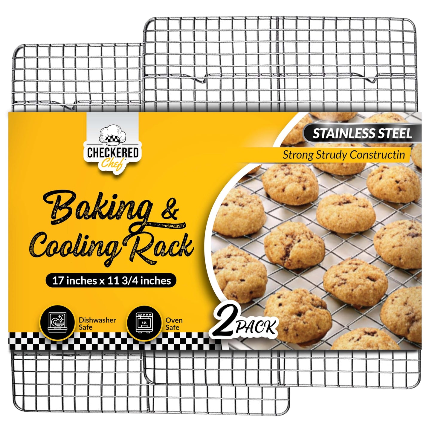 Checkered Chef Cooling Rack for Cooking and Baking - 8” x 11 ¾" Set of 2 Stainless Steel, Oven Safe Grid Wire Cookie Cooling Racks
