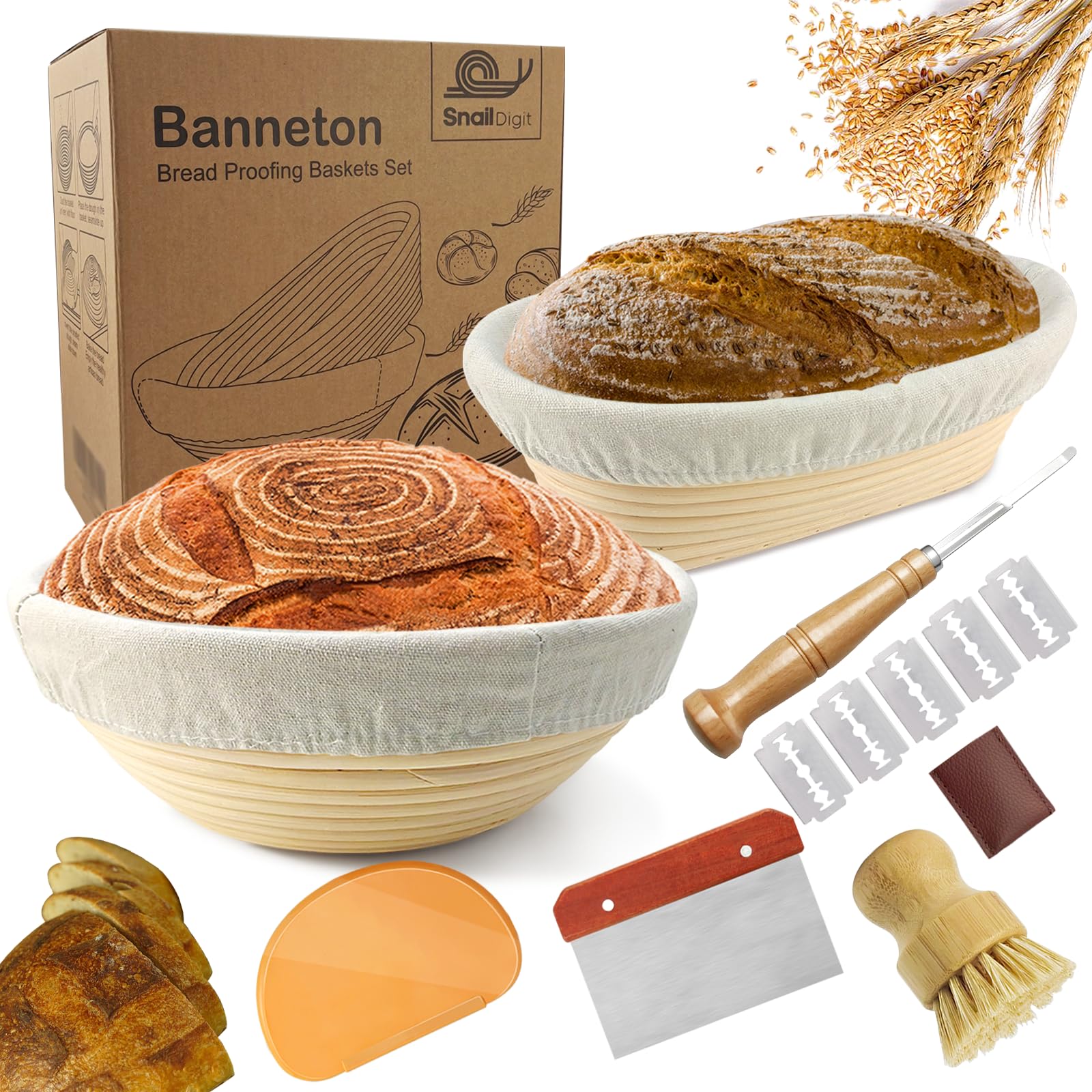 Banneton Bread Proofing Basket Set of 2: 9 Inch Round Sourdough Proofing Bowls for Artisan Bread Making for Professionals and Home Bakers