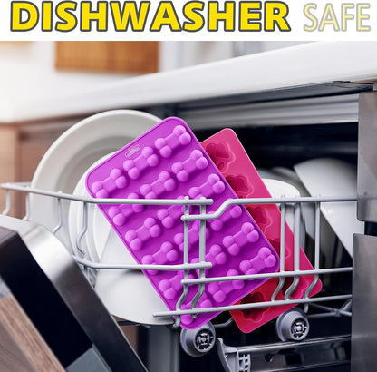 Anaeat Reusable Silicone Molds with Puppy Dog Paw and Bone Shaped, Flexible & Non-Stick Ice Cube Tray, Candy and Chocolate Making Mold for Homemade Baking Dog Treats, Jelly, Biscuit & Cupcake (2 Pack)