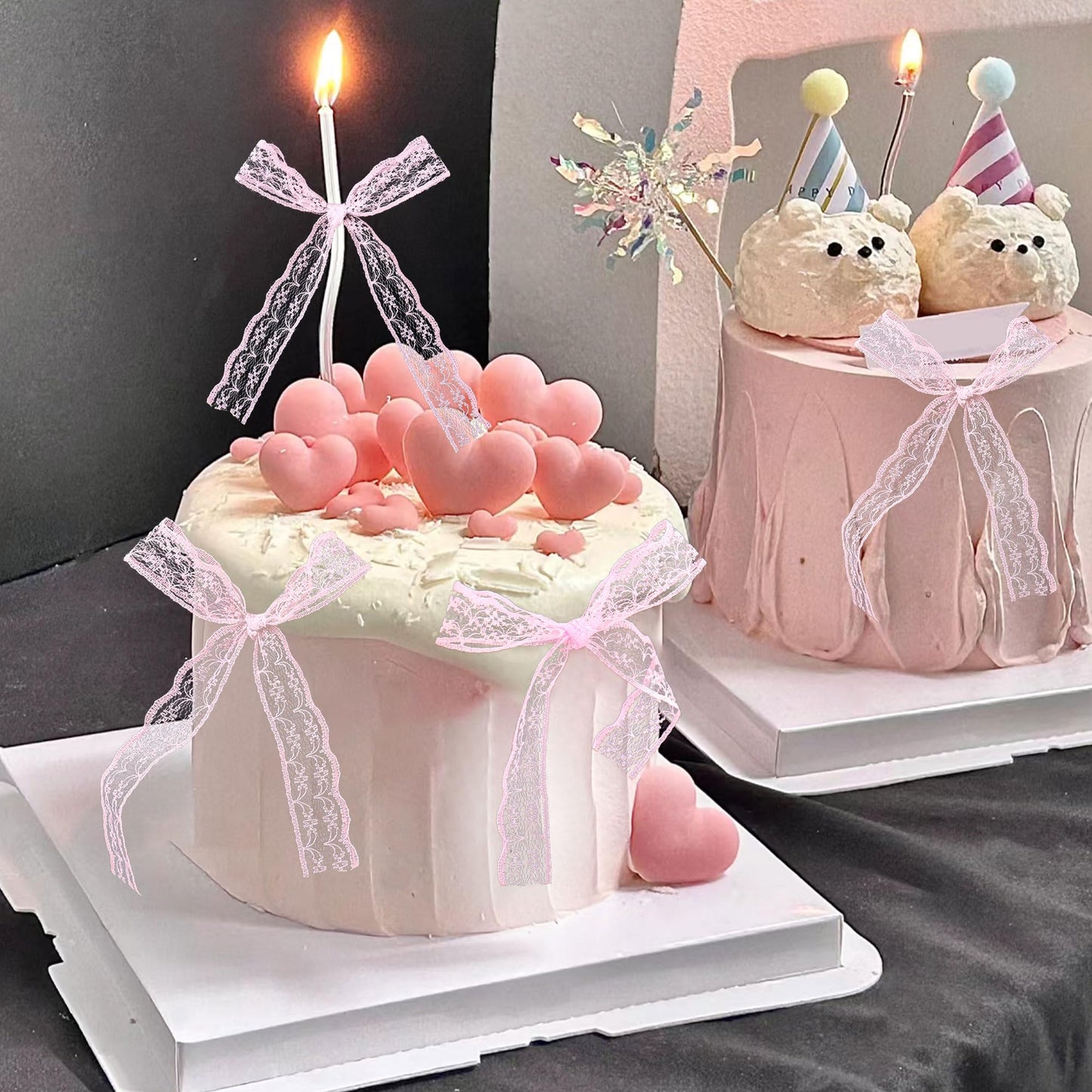 20 Pack Bow Cupcake Toppers Birthday Bowknot Ribbons Coquette Pink Bow High Footed Cup Balloon Wall Party Decorations Bridal Cake Dessert Picks Baby Girl Boy Wedding Party Supplies pink1