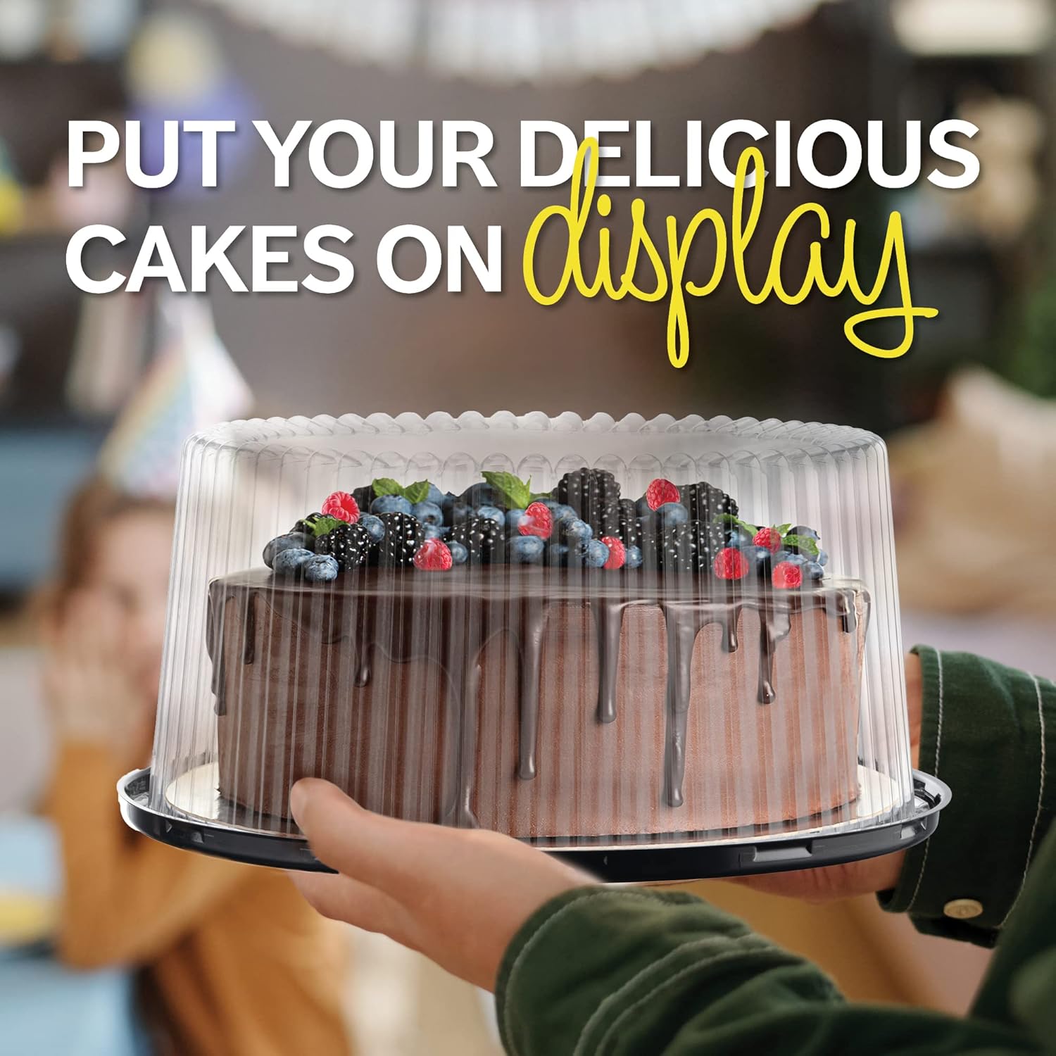 10 - 11" Plastic Disposable Cake Containers Carriers With Dome Lids And Cake Boards [5 Pack] And Cake Server | Round Bundt Cake Boxes / Cover | 2-3 Layer Cake Holder Display Containers For Transport