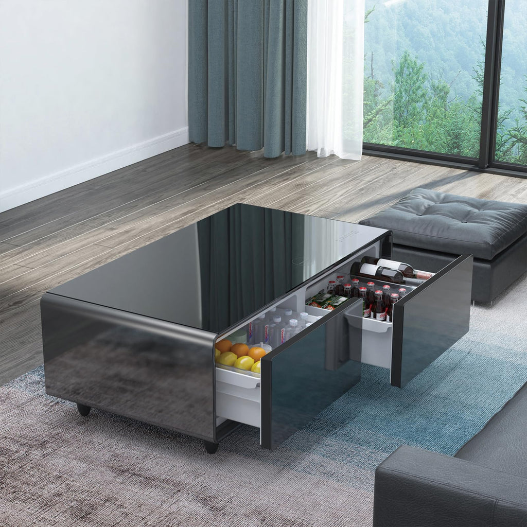 ACCOER 51in Smart Coffee Table with Built in Fridge, Living Room Table Bluetooth Sound and Wireless Charging, Type-C & USB Interface, Temperature Control, Modern Center Table with LED