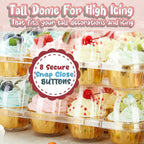 (12 Pack x 20 Sets) Stackable Cupcake Carrier with 240 Pack Liners, Plastic Cupcake Boxes Holders for 12 Cupcakes, High Tall Dome Lid Cupcake Containers, Clear Disposable Cupcake Trays