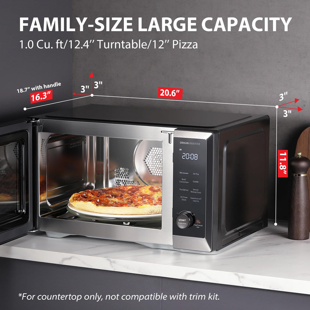 Kuchenka mikrofalowa TOSHIBA Countertop, frytkownica powietrzna Combo, inwerter, konwekcja, grill, Speedy Combi, równomierne rozmrażanie, czujnik wilgotności, funkcja wyciszenia, 27 automatycznych menu i 47 przepisów, 1,0 cu.ft/30QT, 1000 W