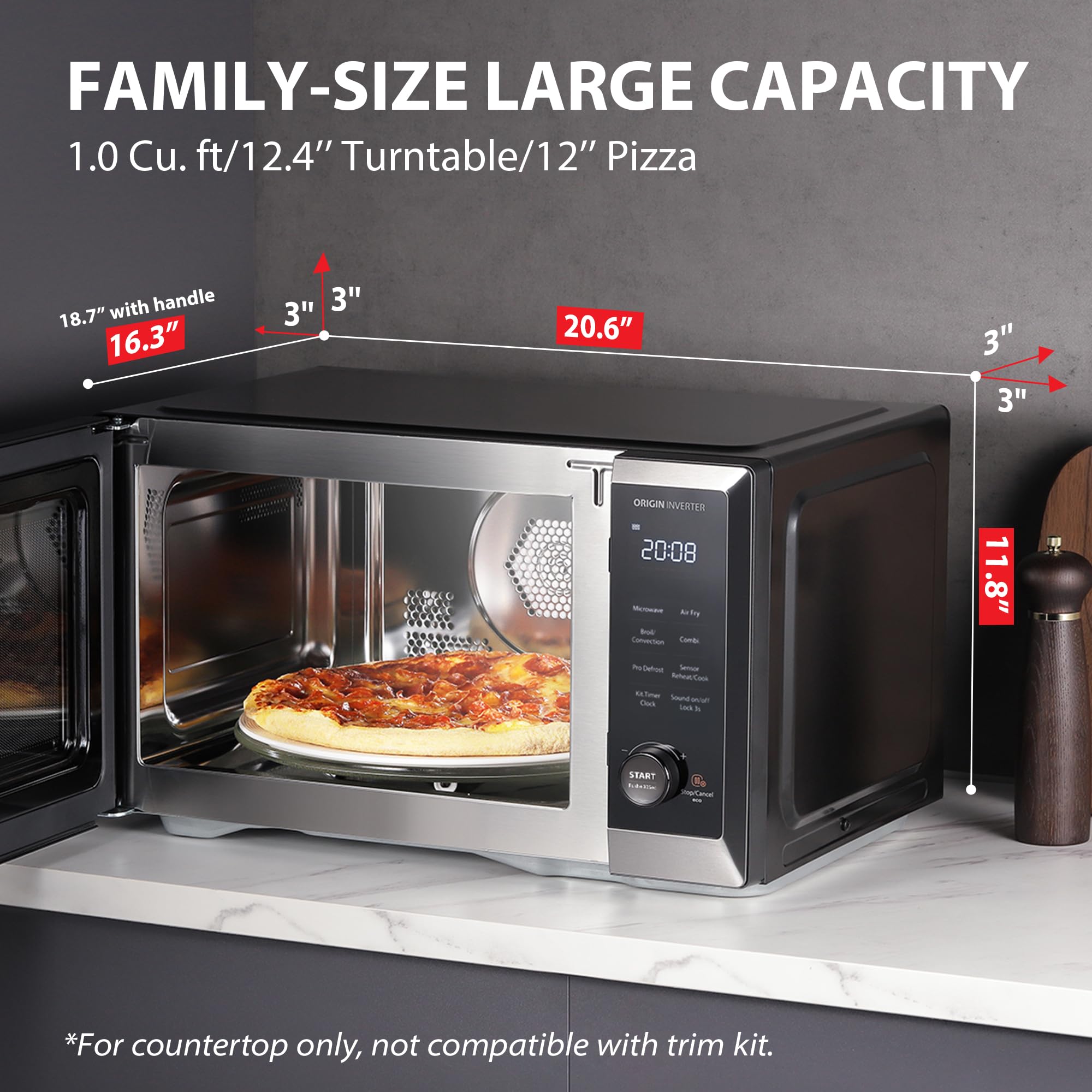 Kuchenka mikrofalowa TOSHIBA Countertop, frytkownica powietrzna Combo, inwerter, konwekcja, grill, Speedy Combi, równomierne rozmrażanie, czujnik wilgotności, funkcja wyciszenia, 27 automatycznych menu i 47 przepisów, 1,0 cu.ft/30QT, 1000 W