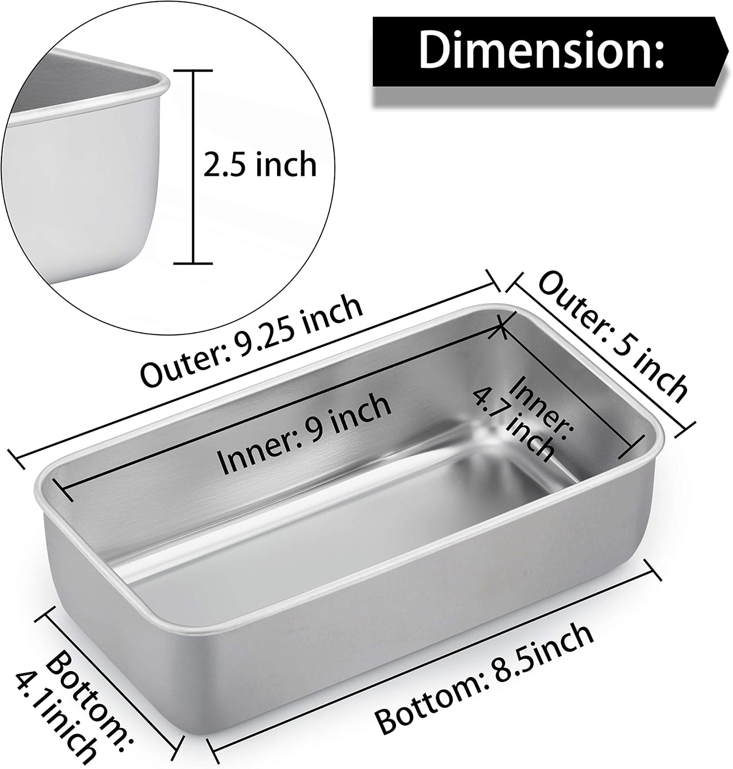 TeamFar Loaf Pans for Baking Bread, 9 × 5 Inch Stainless Steel Loaf Bread Pans Tins for Homemade Brownies, Healthy & Sturdy, Oven & Dishwasher Safe - Set of 2