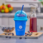 Cra-Z-Art ChillFactor Original Slushie Maker Cup, DIY Magic Slushy Maker Squeeze Cup, Super Quick Smoothie Squeeze Cup for Milkshakes, Juices, Double Layer Cup with Lid & Spoon, Blue