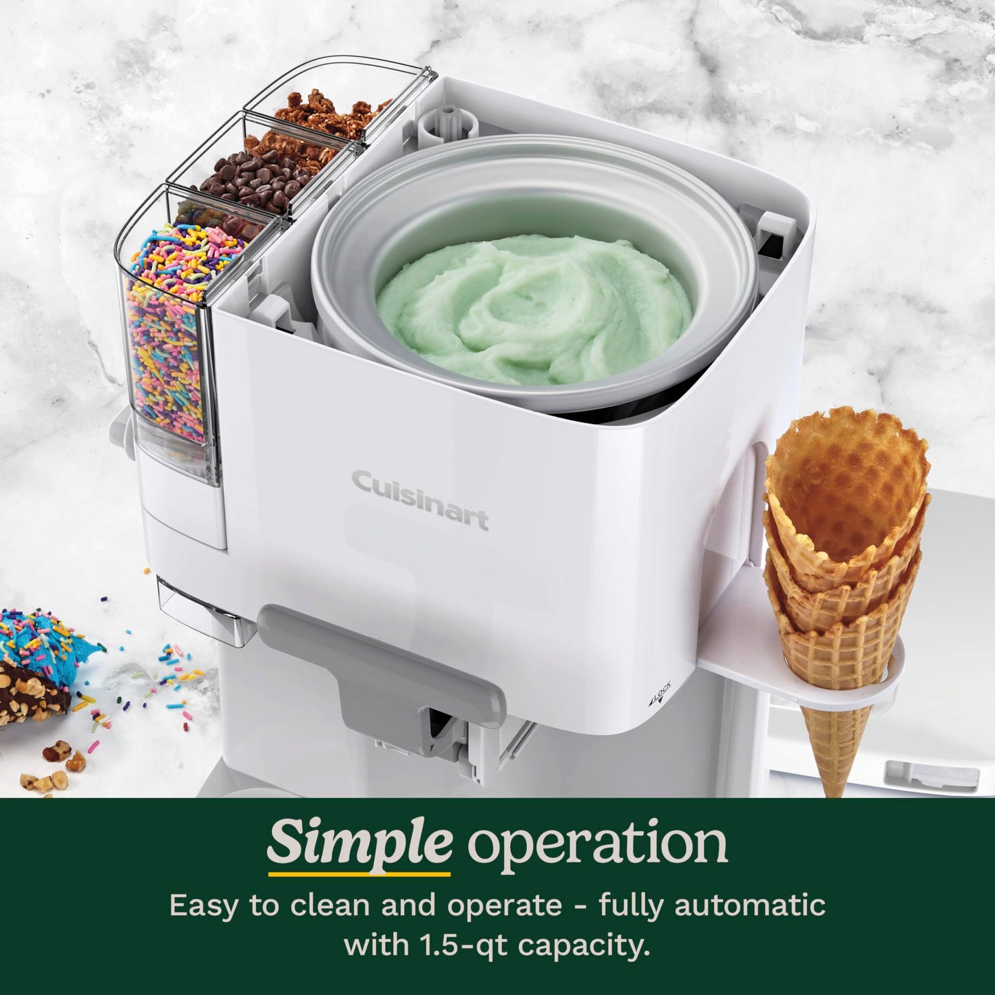 Cuisinart Soft Serve Ice Cream Machine- Mix It In Ice Cream Maker for Frozen Yogurt, Sorbet, Gelato, Drinks 1.5 Quart, White, ICE-48