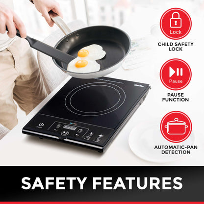 Mueller RapidTherm Portable Induction Cooktop, Hot Plate Electric Stove Top Burner 1800W, 8 Temp Levels up to 460°F, Auto-Off & Pot Detection, LED Display, Child Lock, 4 Programs, Burners for Cooking