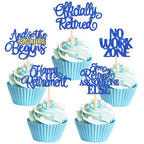 30 PCS Happy Retirement Cupcake Toppers Officially Retired No Work Zone Adventure Begins Cupcake Picks for Retirement Theme Farewell Birthday Party Cake Decorations Supplies Black