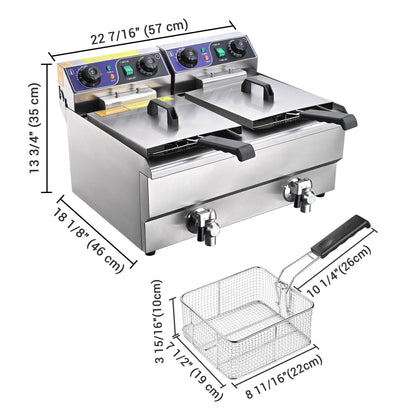 WeChef Commercial Electric Deep Fryer 23.4L 3000W Fryer w/Time Control and Oil Filtration Dual Removable Basket Stainless Steel Countertop Fryer for Commercial Restaurant Use