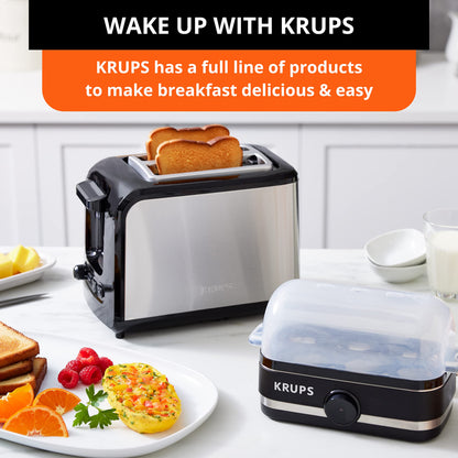 KRUPS: Simply Electric Plastic and Stainless Steel Egg Cooker 6 Eggs 400 Watts Hard, Medium, and Soft Boiled, Poached, Scrambled, Omelets, Rapid Cook Black