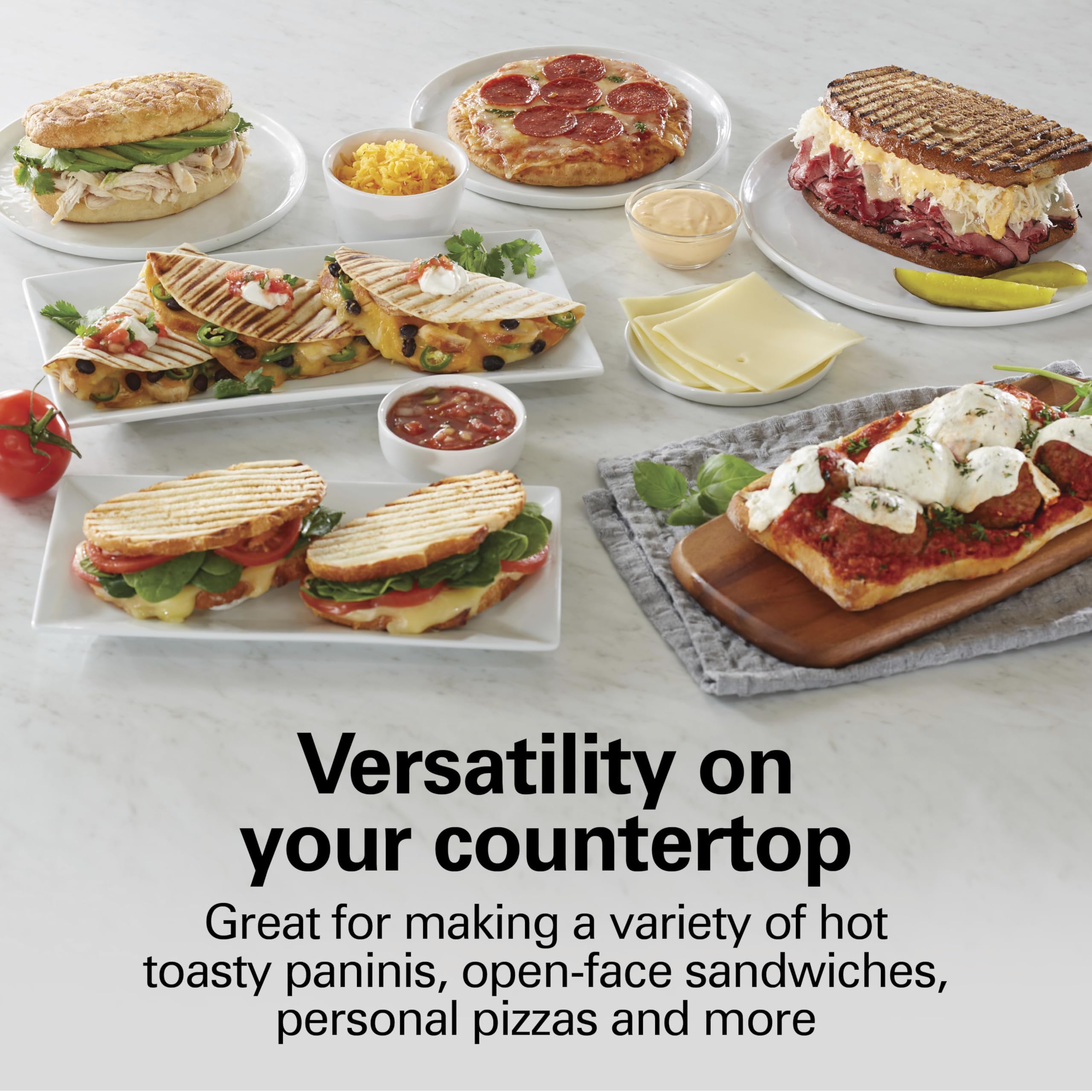 Hamilton Beach Panini Press Sandwich Maker & Electric Indoor Grill with Locking Lid, Opens 180 Degrees for any Thickness for Quesadillas, Burgers & More, Nonstick 8" x 10" Grids, Chrome (25460AG)