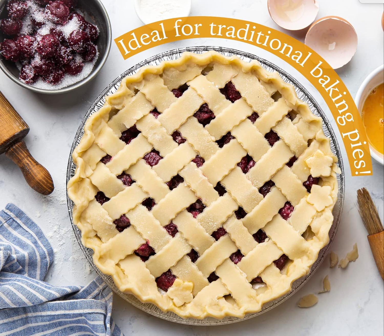 9" Aluminum Foil Pie Tins (25 Pack), Disposable Aluminum Pie Pans, Foil Pans for Baking, Cooking, Freezer Safe, Round Foil Pans, Foil Plates Perfect for Quiche, Tarts, Pies, & Takeout Spare Essentials