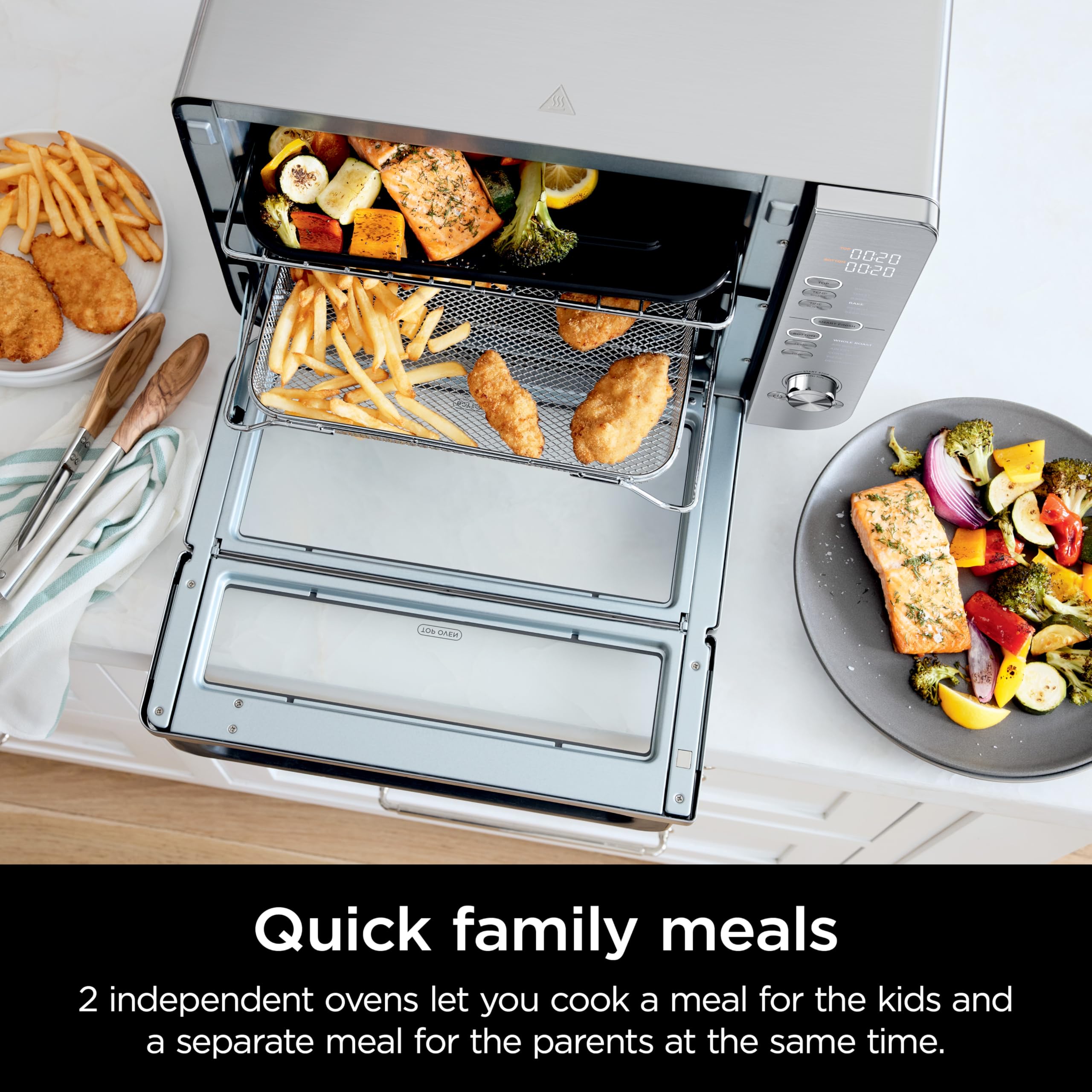 Ninja Double Stack XL Countertop Oven & Air Fryer, 12-in-1, Flexdoor, FlavorSeal, SMART FINISH with DualZone Technology, Countertop Oven, Air Fryer, Bake, Broil, Reheat, Pizza, Stainless Steel, DCT601
