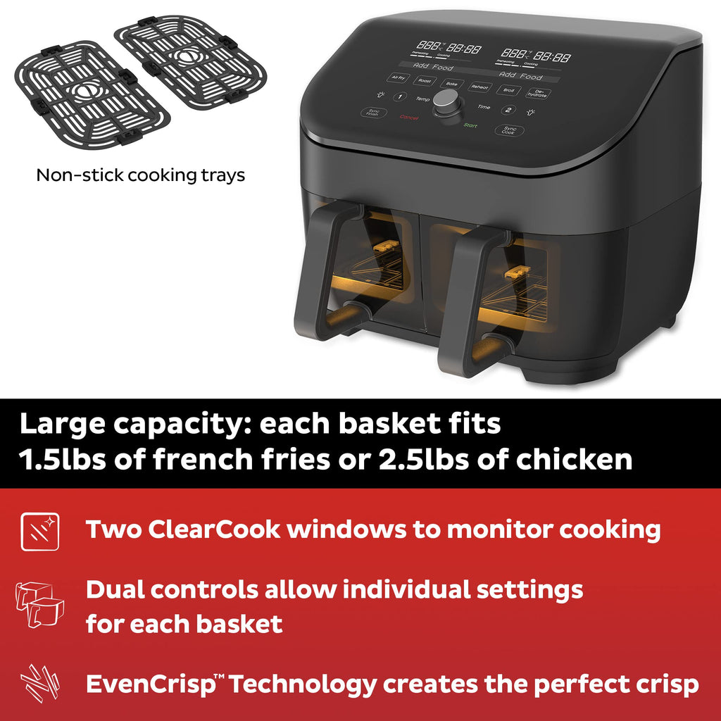 Instant Pot Vortex Plus XL 8QT ClearCook Air Fryer, przezroczyste okienka, programowanie niestandardowe, 8 funkcji w 1, które chrupią, grillują, smażą, odwadniają, pieczą i podgrzewają, od twórców Instant Pot, czarny