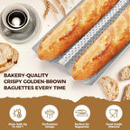 Baguette Bread Pan, Premium Nonstick Perforated French Bread Baking Pan, 2 Loaves Baguette Tray for Sourdough, Italian Bread Baking, Perfect for Creating Crisp Golden-Brown Crust