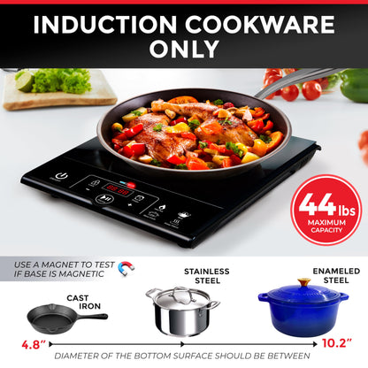 Mueller RapidTherm Portable Induction Cooktop, Hot Plate Electric Stove Top Burner 1800W, 8 Temp Levels up to 460°F, Auto-Off & Pot Detection, LED Display, Child Lock, 4 Programs, Burners for Cooking