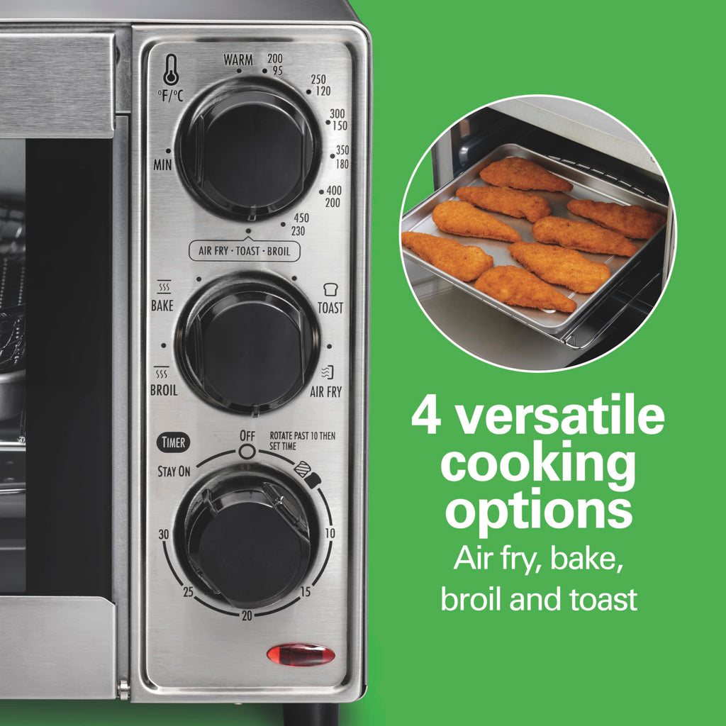 Hamilton Beach Sure-Crisp Toaster Oven Air Fryer Combo, pasuje do pizzy 9”, pojemność 4 kromek, mocny obieg, automatyczne wyłączanie, stal nierdzewna (31403)