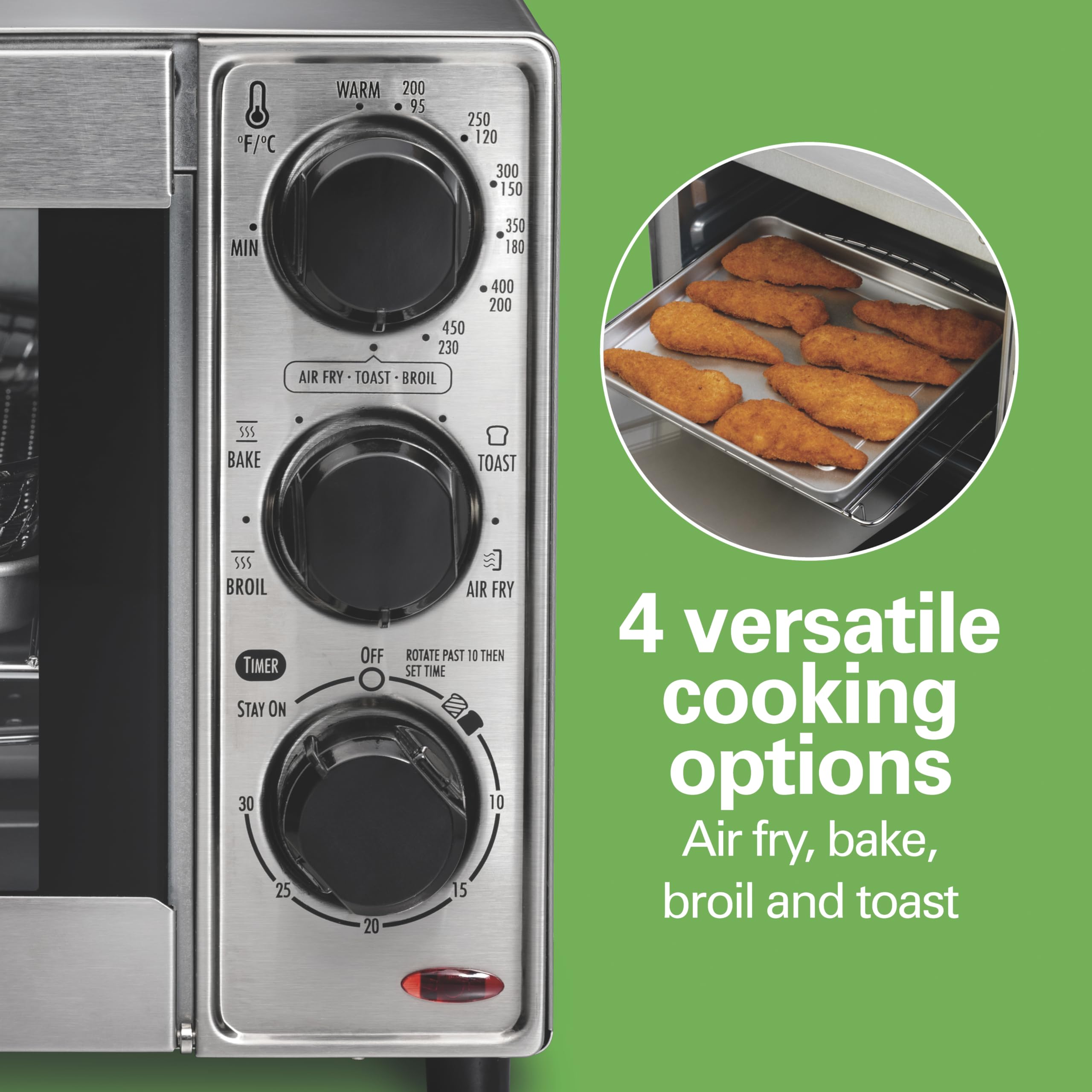 Hamilton Beach Sure-Crisp Toaster Oven Air Fryer Combo, pasuje do pizzy 9”, pojemność 4 kromek, mocny obieg, automatyczne wyłączanie, stal nierdzewna (31403)
