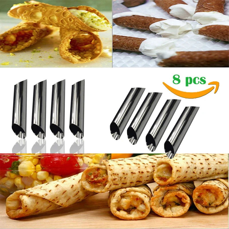 8 Pieces Cannoli Forms Dessert Pastry Cream Molds Stainless Steel DIY Baking Mold Cake Kitchen Mold Cooking Tool - Walfos® Kitchenware